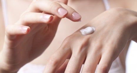 Cream on the women hand.